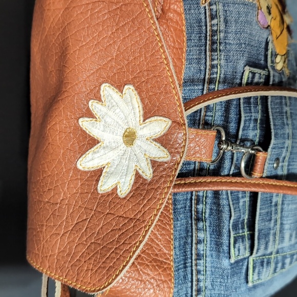 Vintage Jean/Faux Leather Medium Backpack with added Character Patches . - Picture 4 of 12